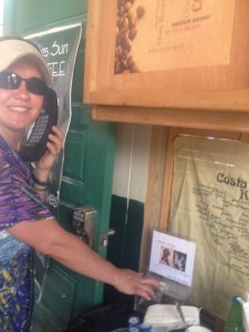 Denise donating to Caye Caulker's Animal Rescue in Belize