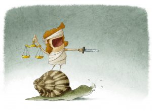 Lady justice on top of a snail